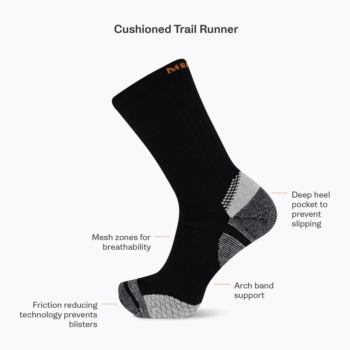 Merrell-Cushion Trail Runner Crew Sock - Socks